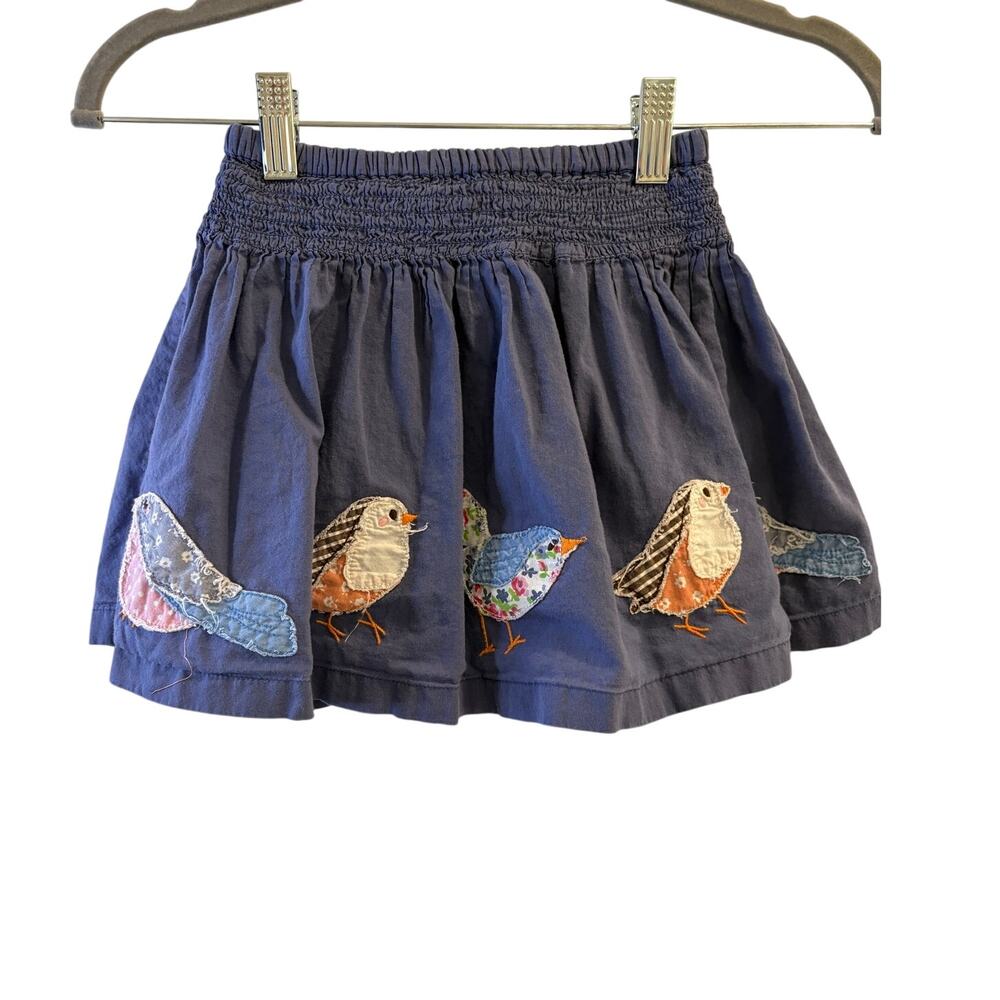 Mini Boden Blue Appliqué Skirt Birds Size 3 - 4 Whimsical Nature